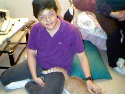 Winston petting Joules