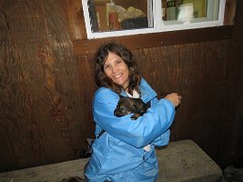 IMG 7630  Julie holding alaska husky puppy, Seavey's Iditaride, Seward, AK