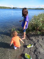 IMG 0685  Megan and Phelan wading in the shallow water, Chena Lake Recreational Area, North Pole, AK