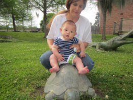 IMG_5836 Mommy and Phelan on Turtle Sculpture, Atchfalaya Welcome Center